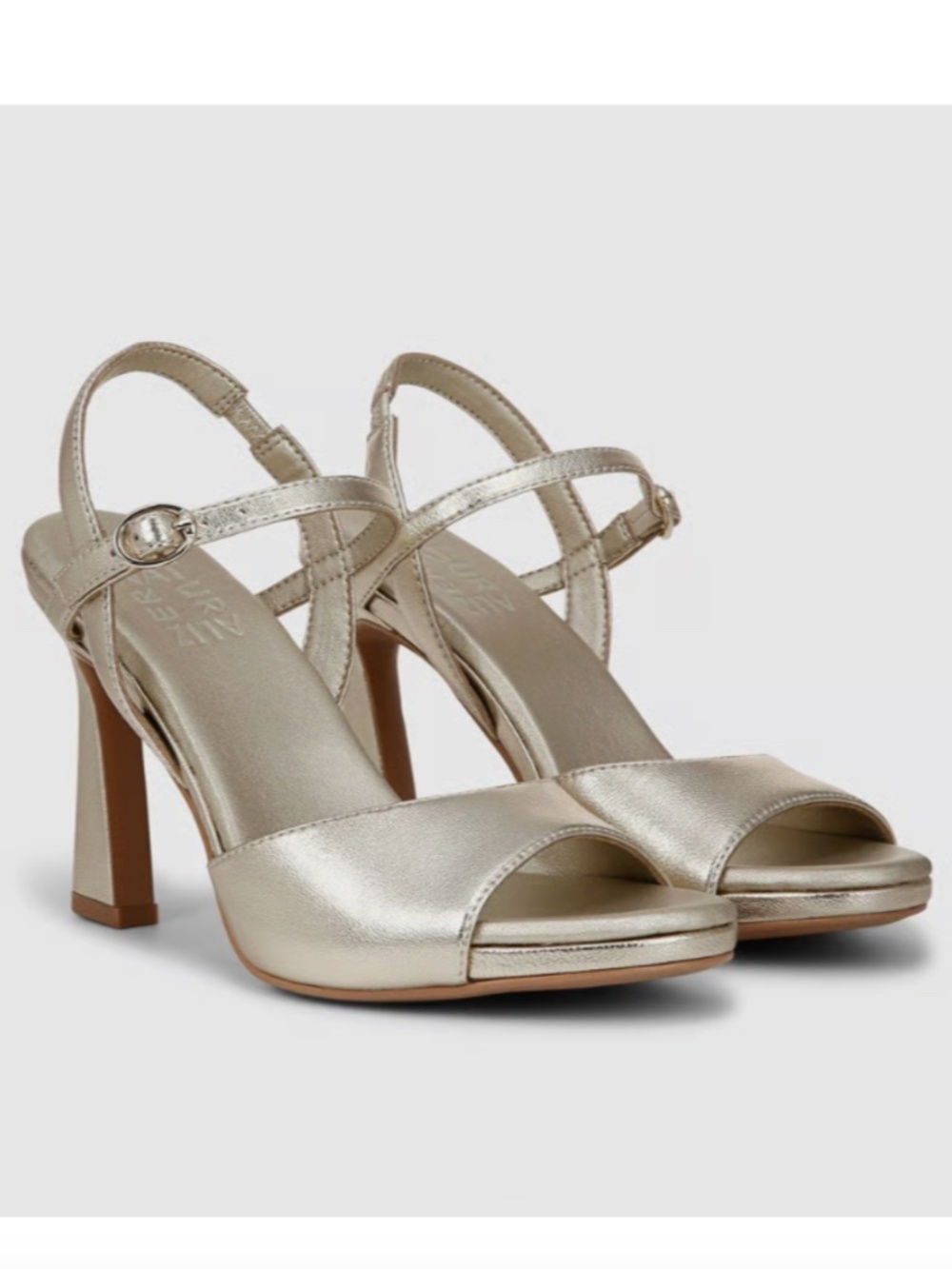 Naturalizer Lala Champagne Metallic Leather Heeled Sandals 8.5 M